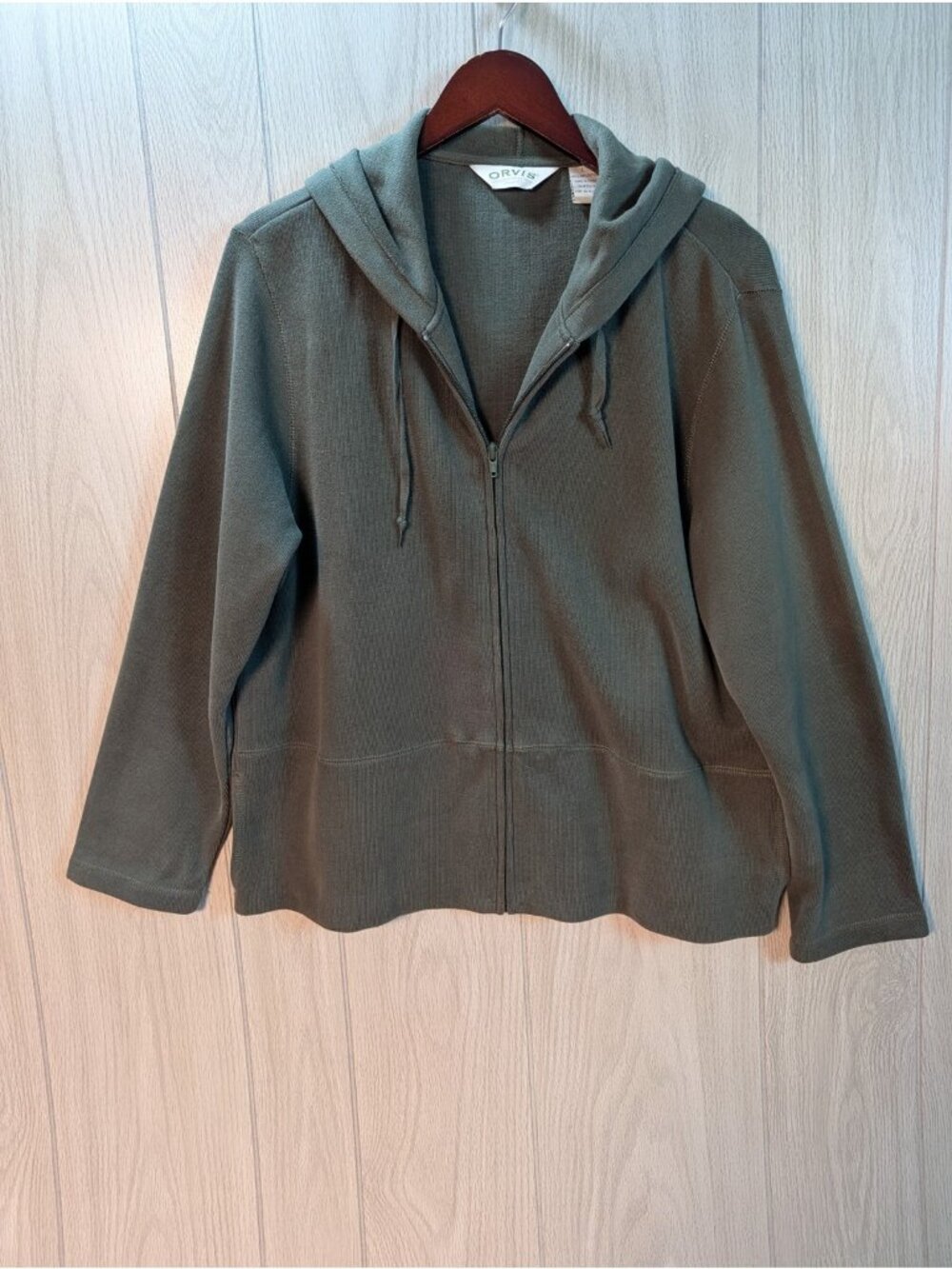 Orvis Hoodie Full Zip Up Women Large Green Cotton Casual Preppy